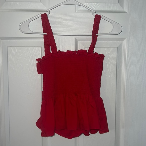red ruffle open back blouse - Picture 1 of 3